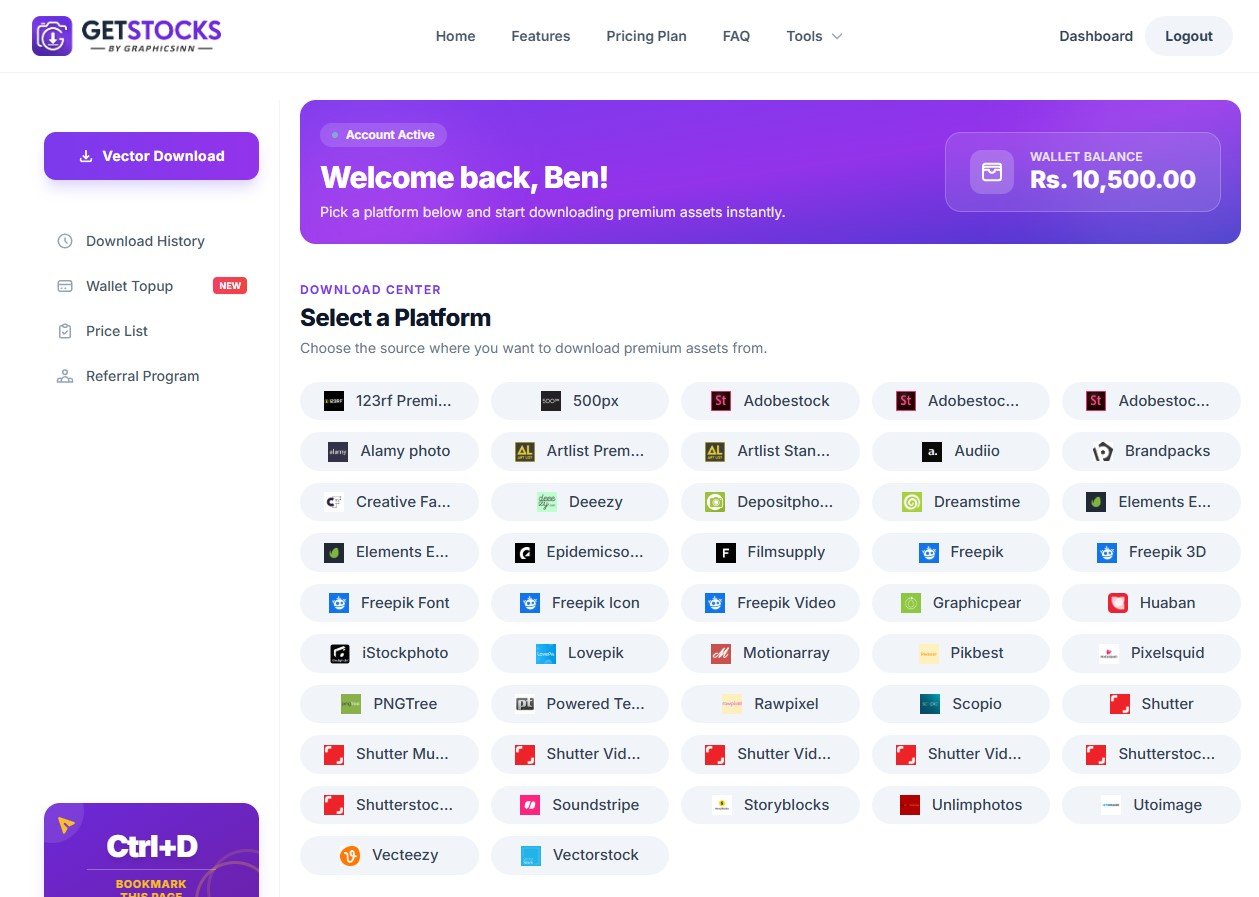 GetStock Dashboard Mockup